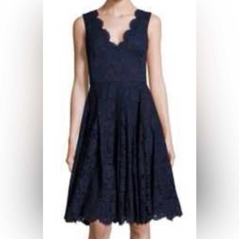 Vera Wang Lace Navy Blue A Line Knee Length Sleeveless Dress Size 2